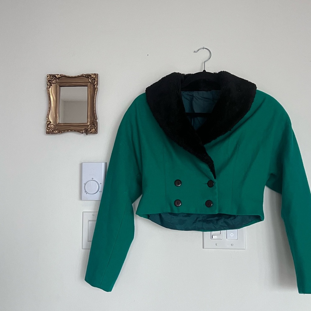 Vintage green coat with faux fur collar - Picture 3 of 5